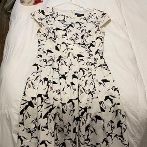 French connection black and white patterned fitted dress